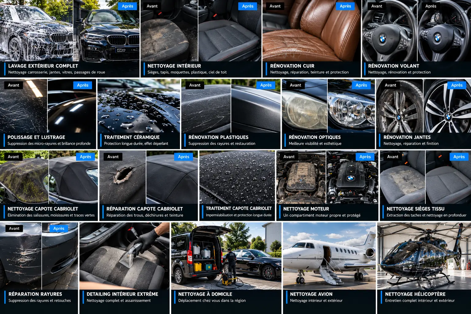 Visuel de présentation du nettoyage intérieur et des finitions automobiles